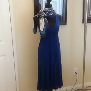Elegant,Backless, tie at neck blue dress